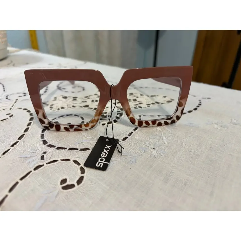 Spexx Blue Light Glasses Oversized Square Frame Pink Tortoise Chic Retro Nerd
